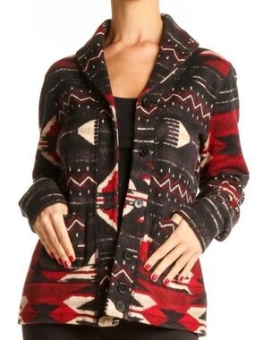 Ralph Lauren Women’s Aztec Southwest Print Collared Cardigan Sweater XL